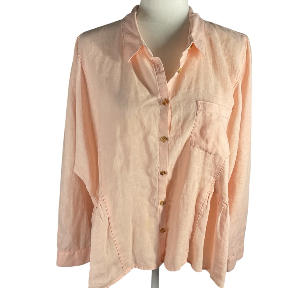 Holding Horses Kenzie Light Pink Linen Button-Up Blouse Size L Anthropologie